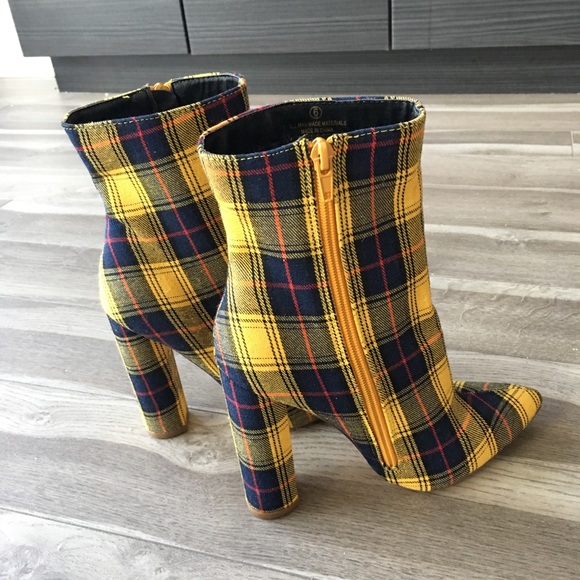 yellow tartan boots
